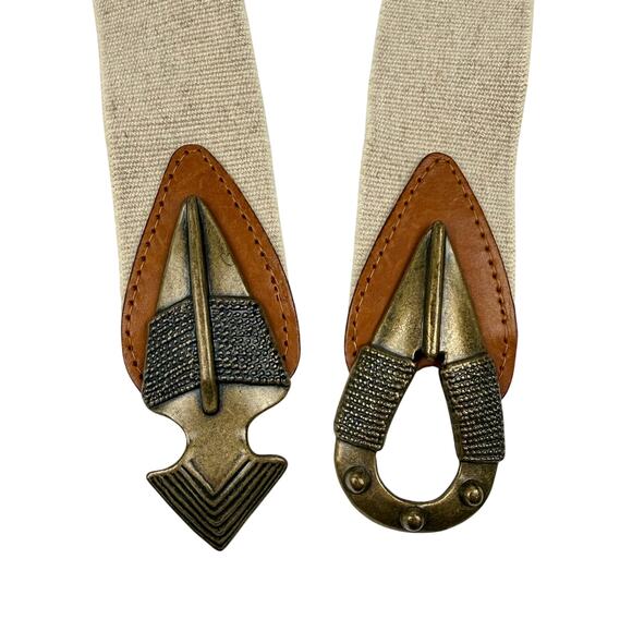 Vintage Omega Arrowhead Stretch Belt Gold Tone Tan Boho Southwestern 31–44\